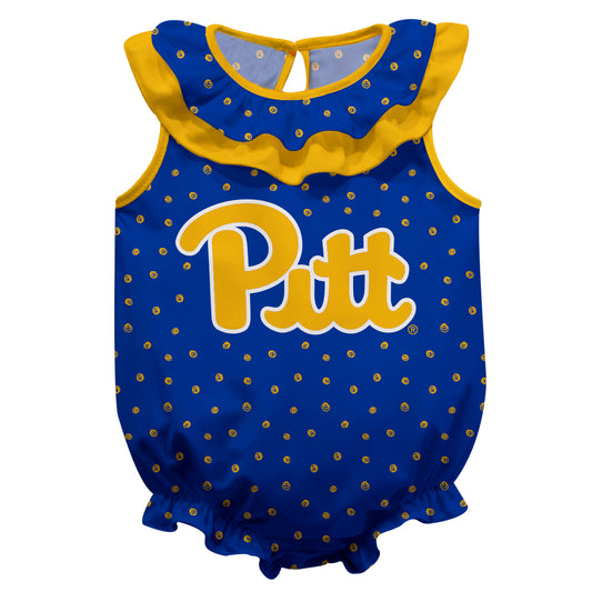 Girls Infant Royal Pitt Panthers Sleeveless Swirls Ruffle Bodysuit