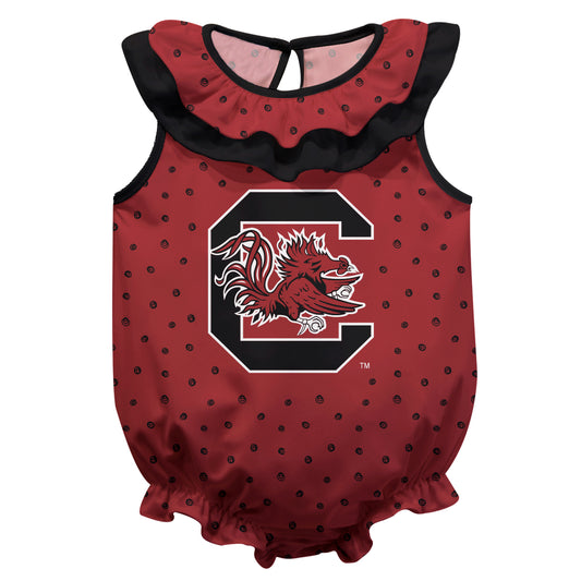 Girls Infant Garnet South Carolina Gamecocks Sleeveless Swirls Ruffle Bodysuit