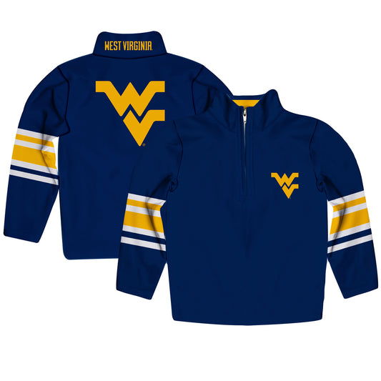 Youth Navy West Virginia Mountaineers Team Logo Quarter-Zip Pullover Sweatshirt