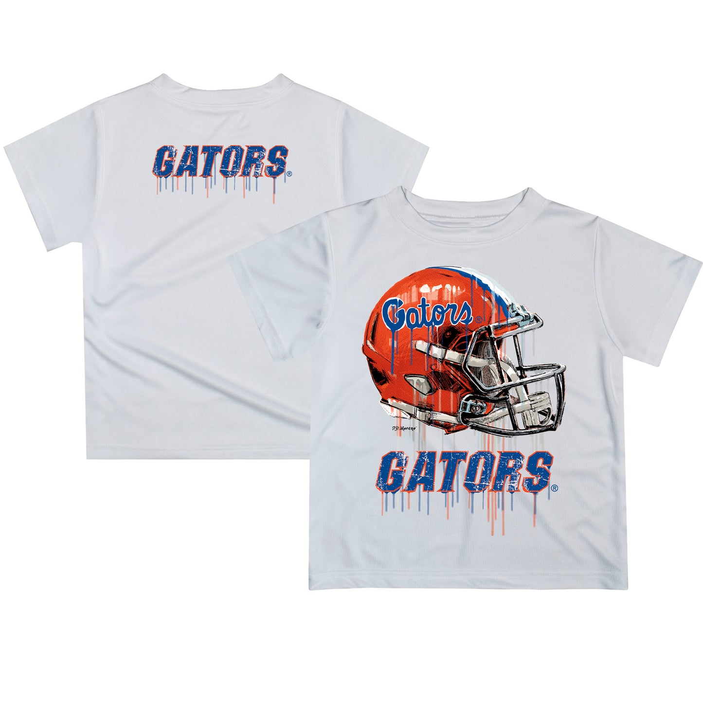 Youth White Florida Gators Team Logo Dripping Helmet T-Shirt