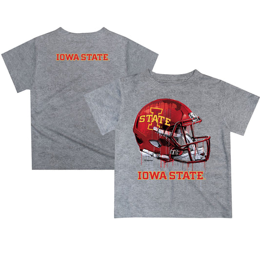 Youth Gray Iowa State Cyclones Team Logo Dripping Helmet T-Shirt