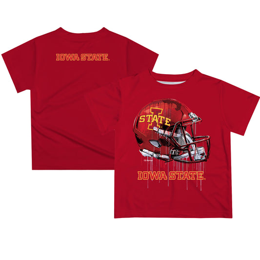 Youth Cardinal Iowa State Cyclones Dripping Helmet T-Shirt