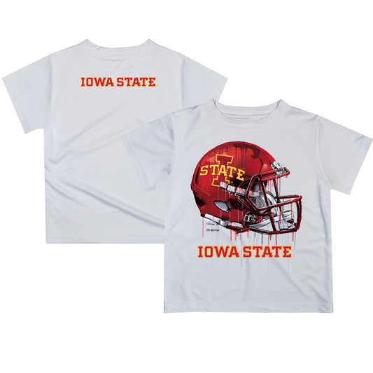 Youth White Iowa State Cyclones Team Logo Dripping Helmet T-Shirt