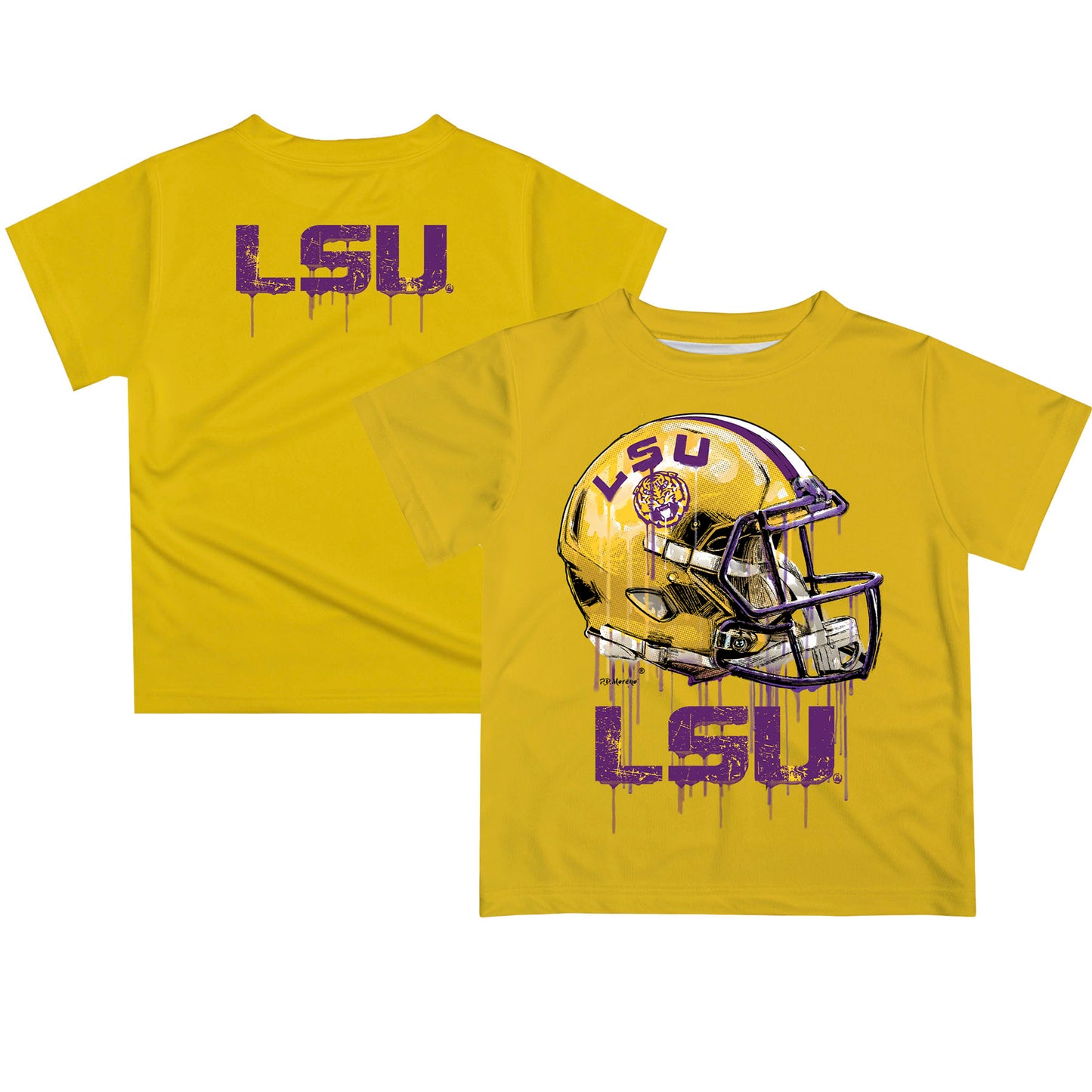 Youth Gold LSU Tigers Team Logo Dripping Helmet T-Shirt