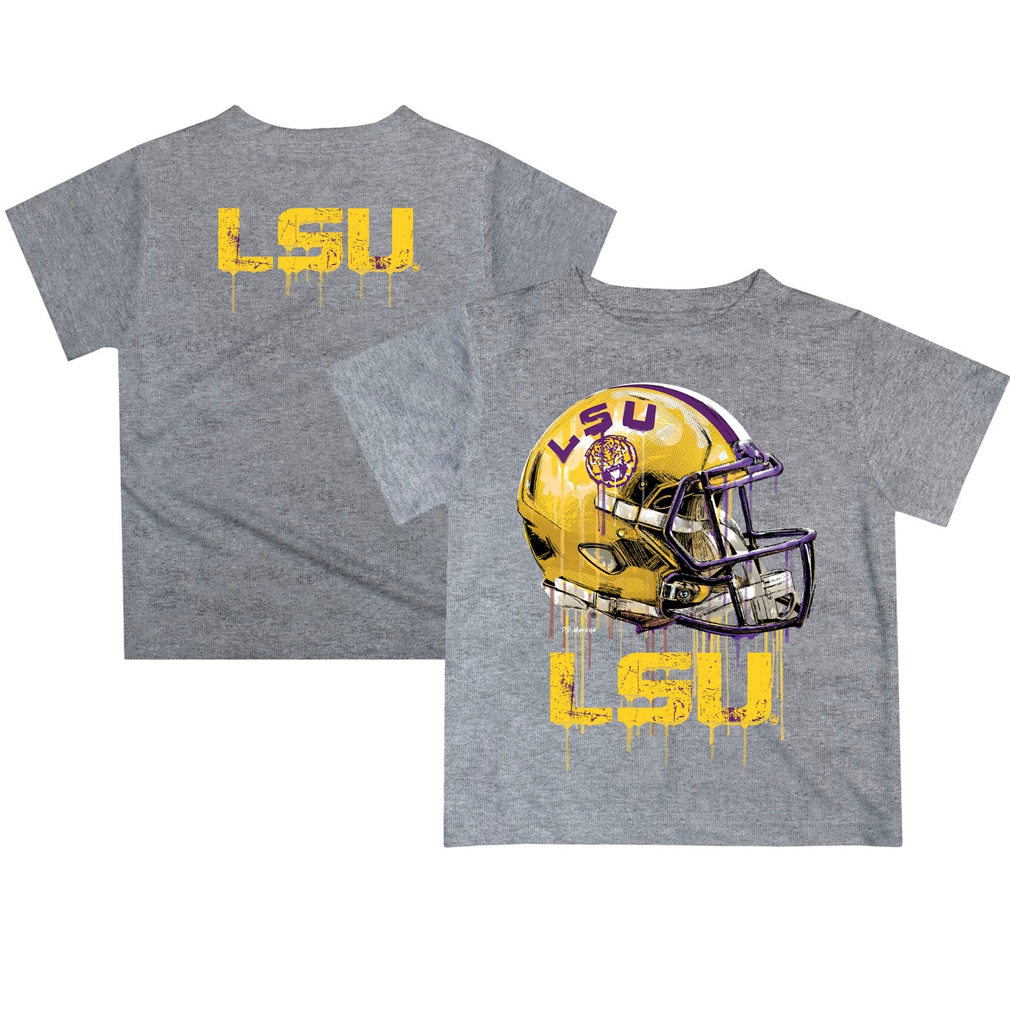 Youth Gray LSU Tigers Team Logo Dripping Helmet T-Shirt