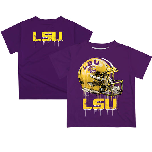 Youth Purple LSU Tigers Team Logo Dripping Helmet T-Shirt