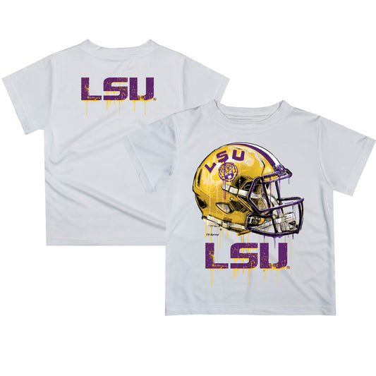 Youth White LSU Tigers Team Logo Dripping Helmet T-Shirt