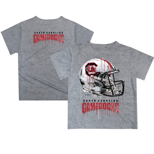 Youth Gray South Carolina Gamecocks Team Logo Dripping Helmet T-Shirt