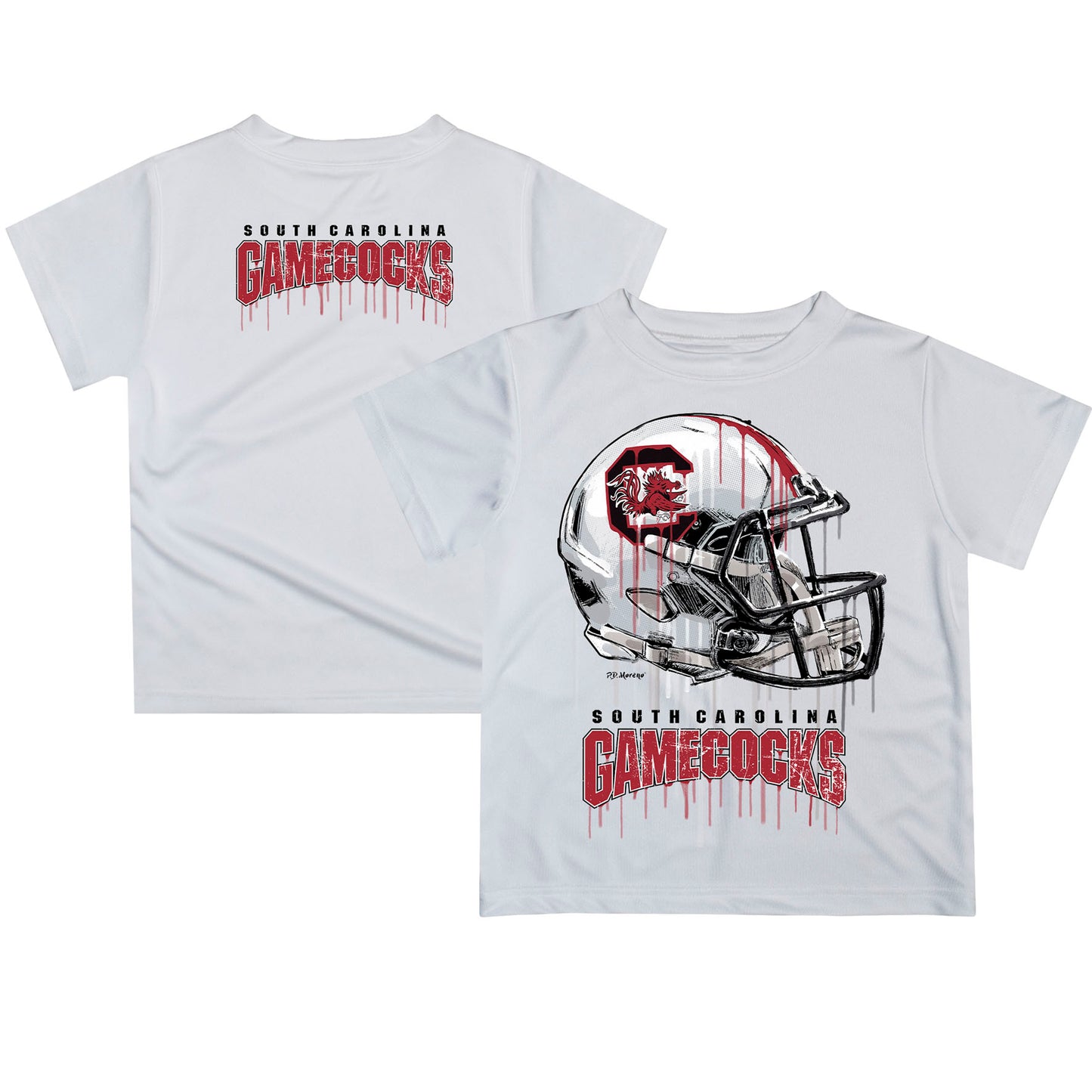 Youth White South Carolina Gamecocks Team Logo Dripping Helmet T-Shirt