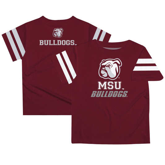 Youth Maroon Mississippi State Bulldogs Team Logo Stripes T-Shirt