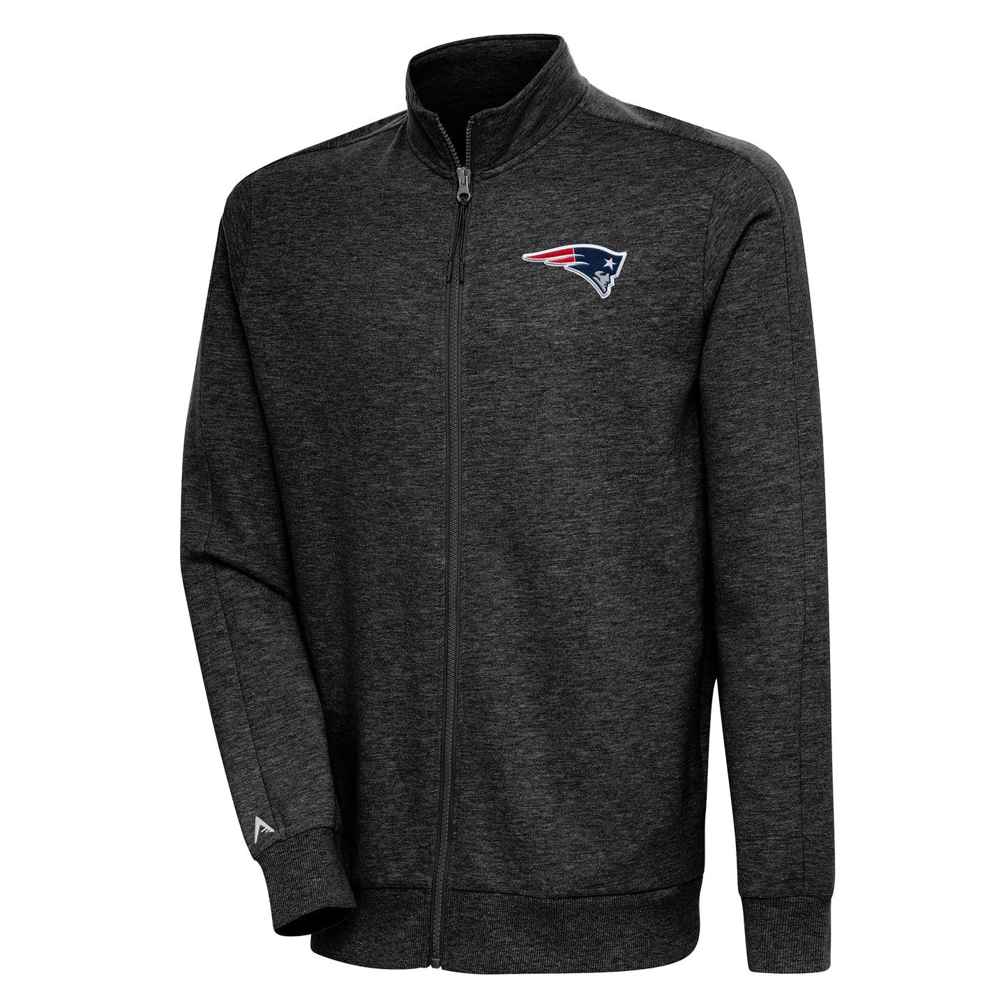 Men's Antigua Heather Black New England Patriots Action Full-Zip Jacket