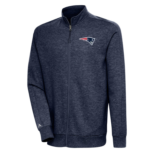 Men's Antigua Heather Navy New England Patriots Action Full-Zip Jacket