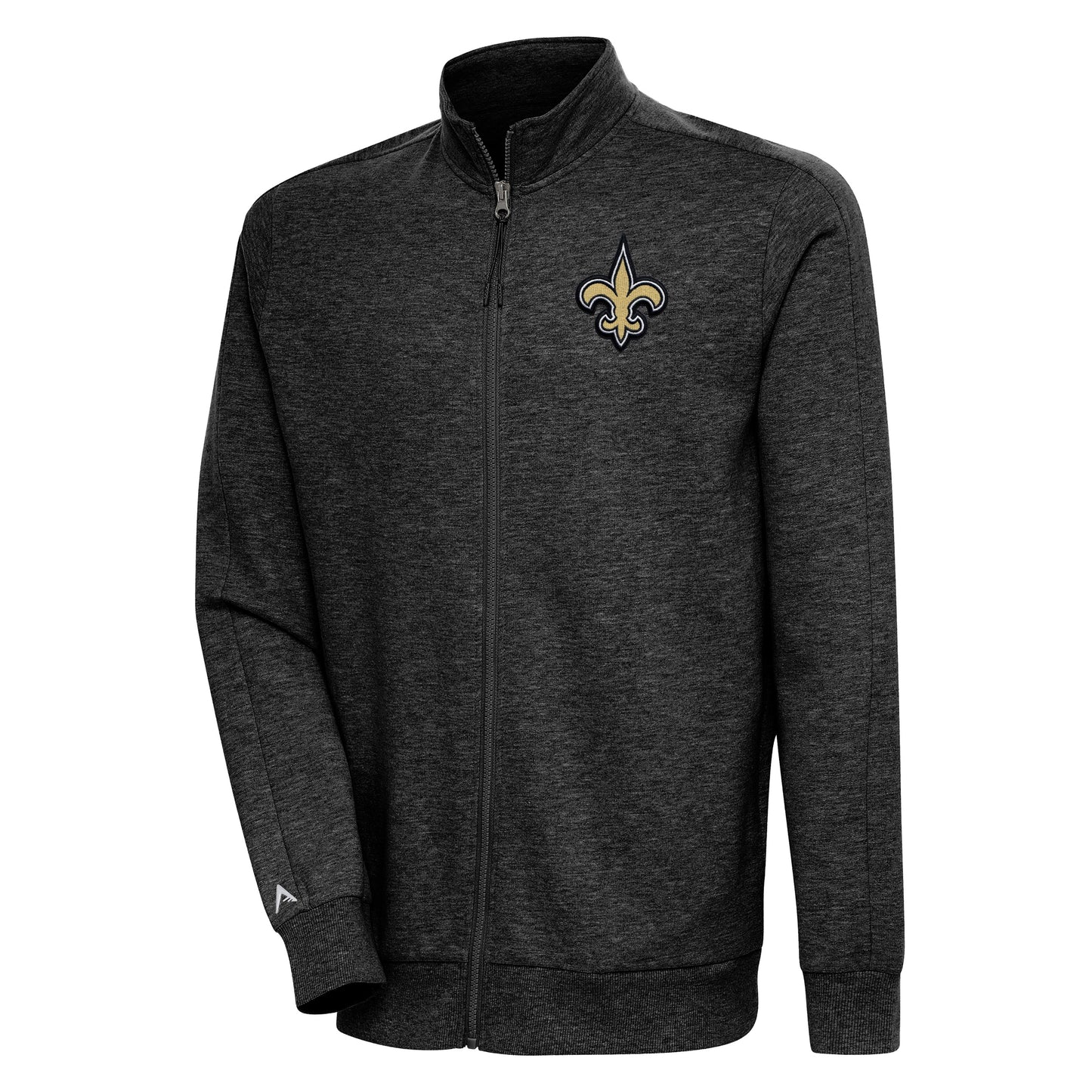 Men's Antigua Heather Black New Orleans Saints Action Full-Zip Jacket