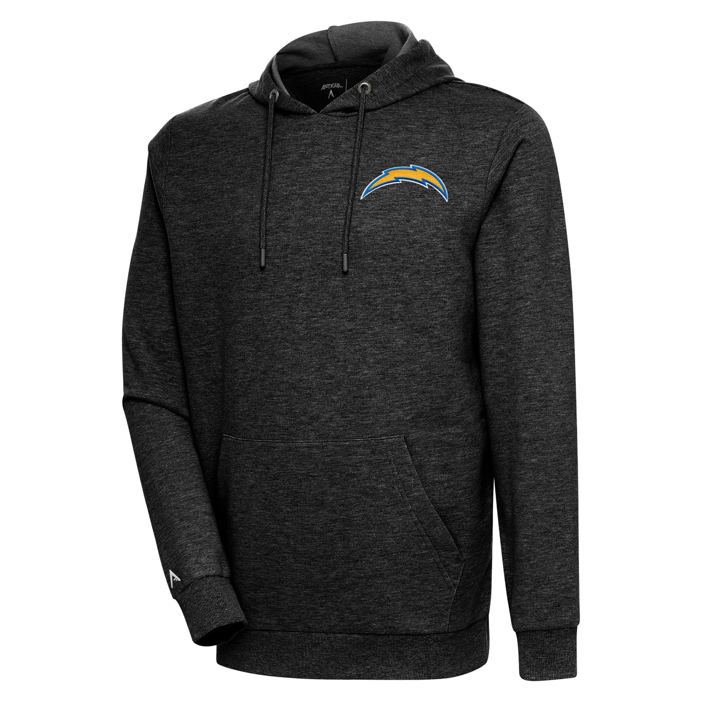 Men's Antigua Heather Black Los Angeles Chargers Action Lightweight Pullover Hoodie