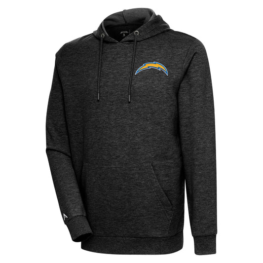 Men's Antigua Heather Black Los Angeles Chargers Action Lightweight Pullover Hoodie