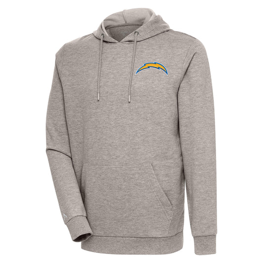 Men's Antigua Oatmeal Los Angeles Chargers Action Lightweight Pullover Hoodie