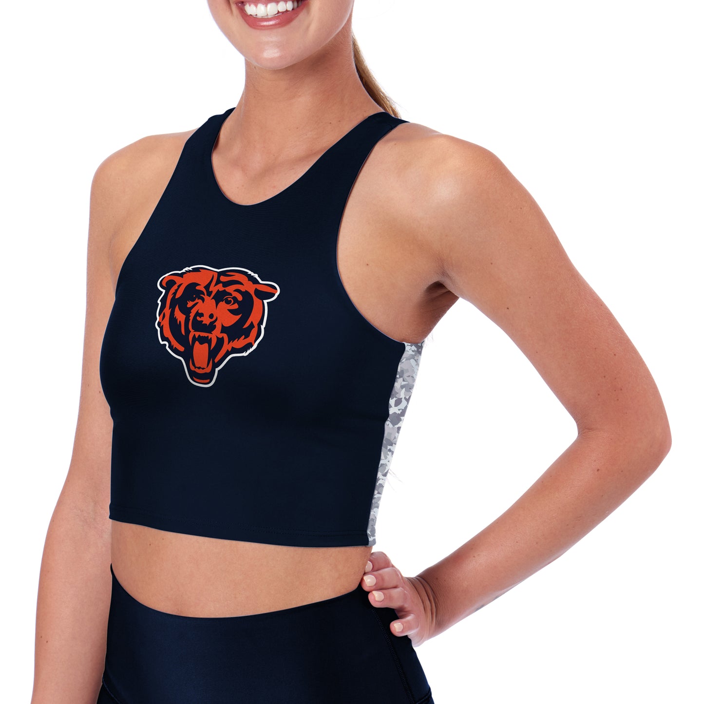 Women's Certo Navy Chicago Bears Logo High Neck Midi Bra