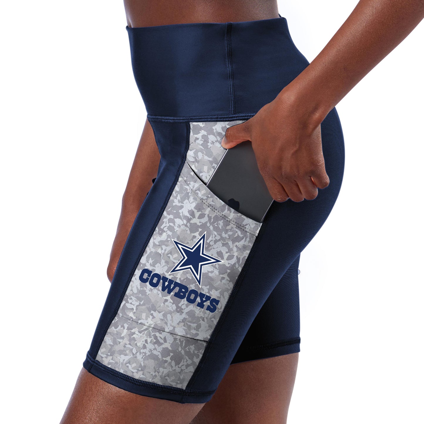 Women's Certo Navy Dallas Cowboys High Waist Logo Two-Pocket Biker Shorts