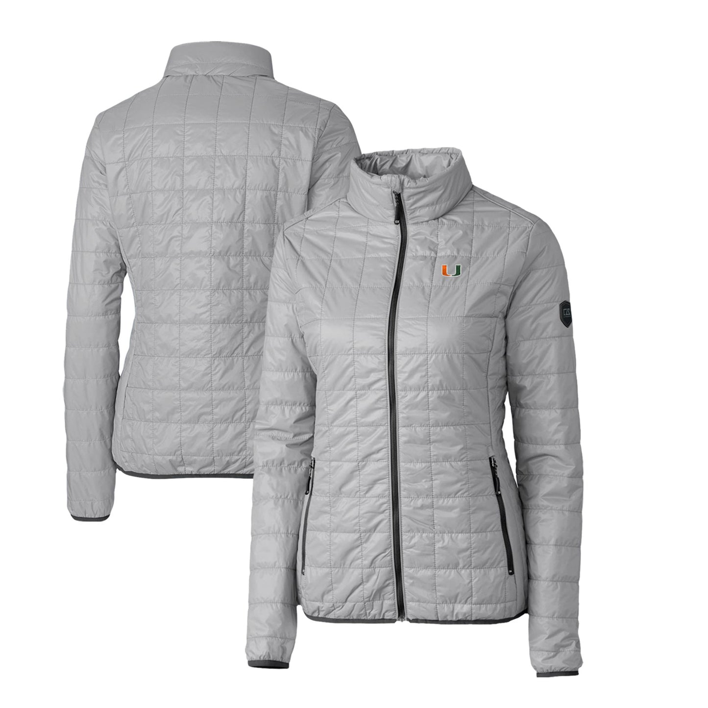 Women's Cutter & Buck Gray Miami Hurricanes Rainier Eco Insulated Puffer Full-Zip Jacket