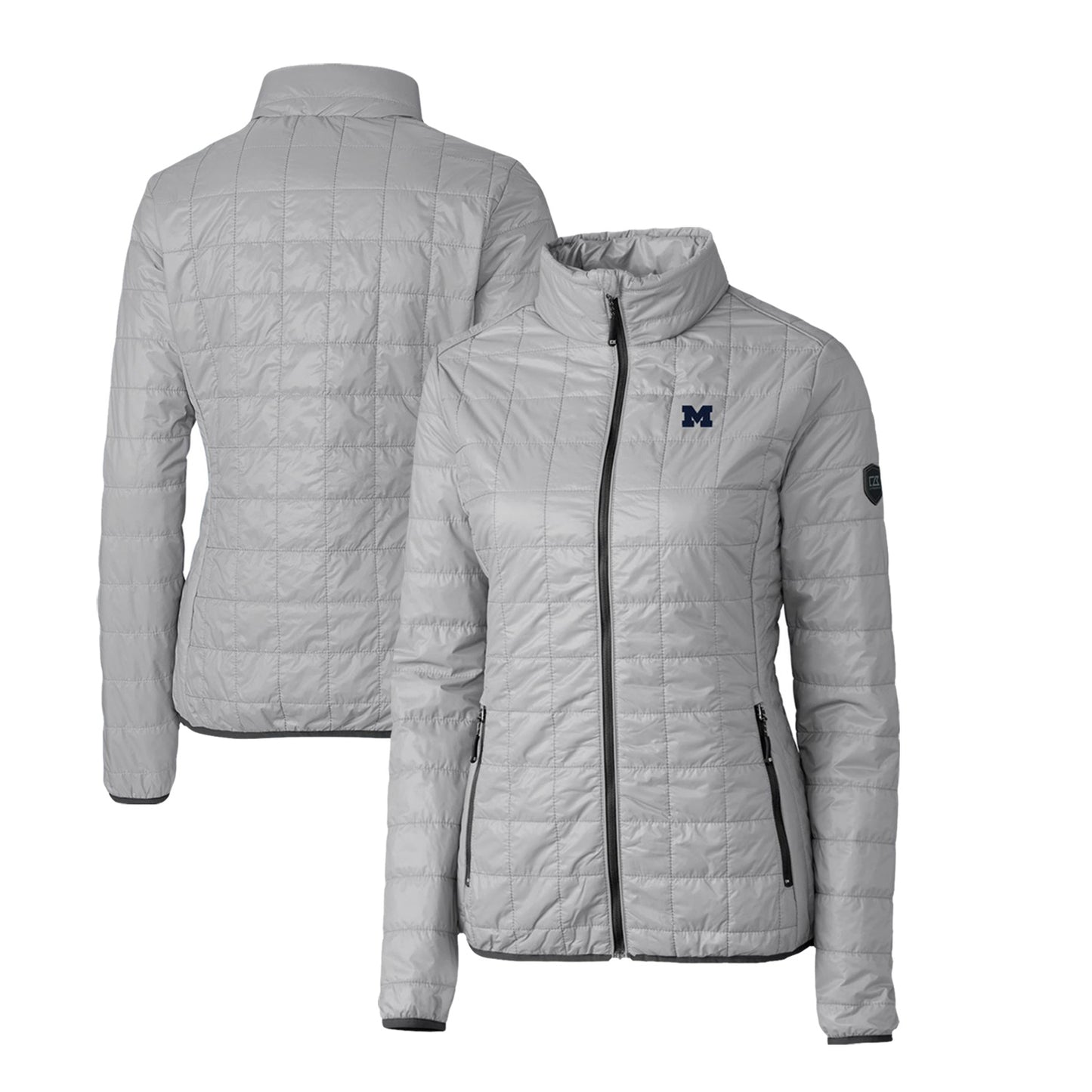 Women's Cutter & Buck Gray Michigan Wolverines Rainier Eco Insulated Puffer Full-Zip Jacket