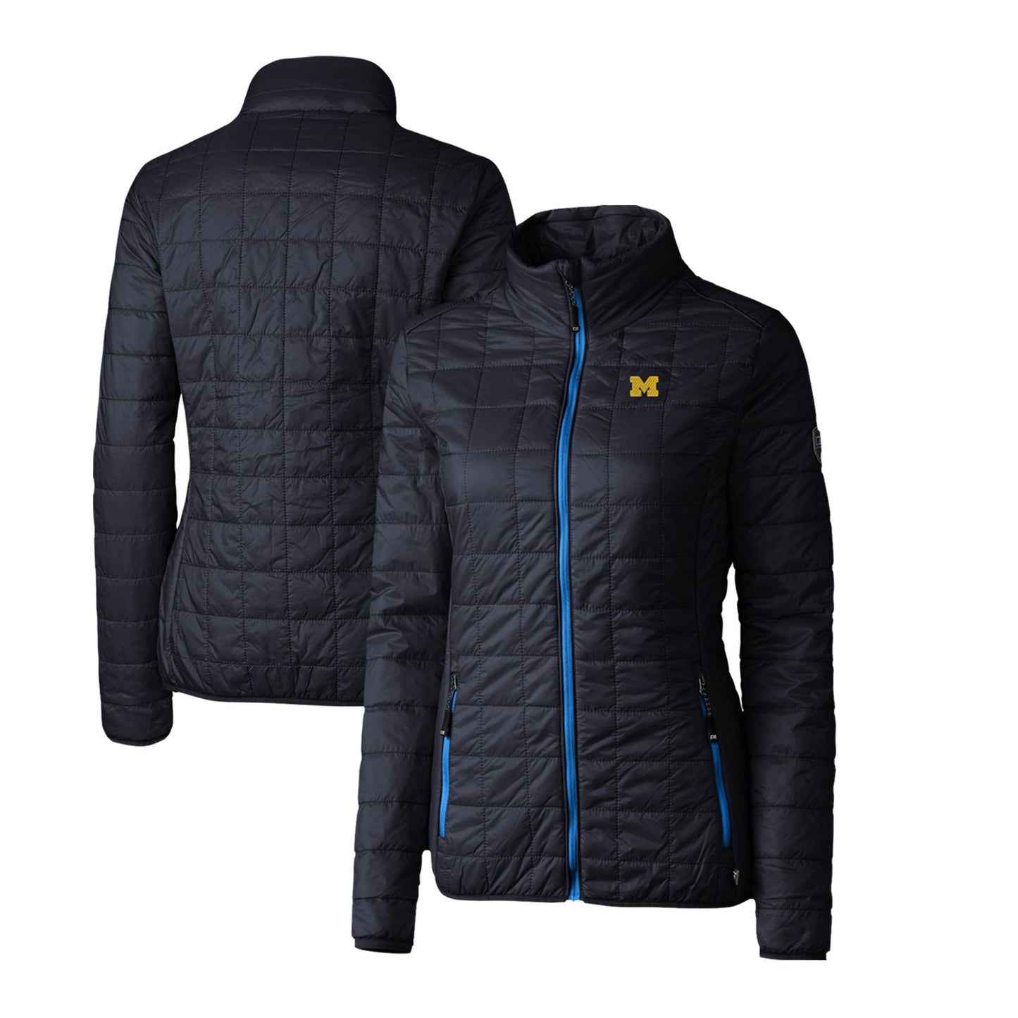 Women's Cutter & Buck Navy Michigan Wolverines Rainier Eco Insulated Puffer Full-Zip Jacket