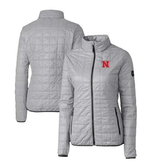 Women's Cutter & Buck Gray Nebraska Huskers Rainier Eco Insulated Puffer Full-Zip Jacket