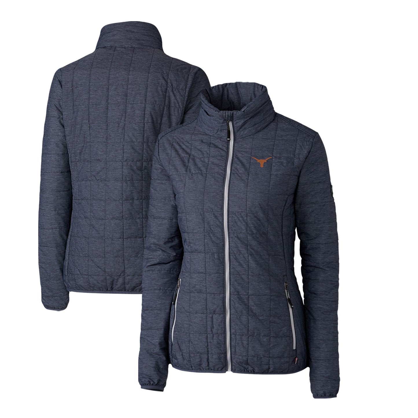 Women's Cutter & Buck Heather Navy Texas Longhorns Rainier Eco Insulated Puffer Full-Zip Jacket