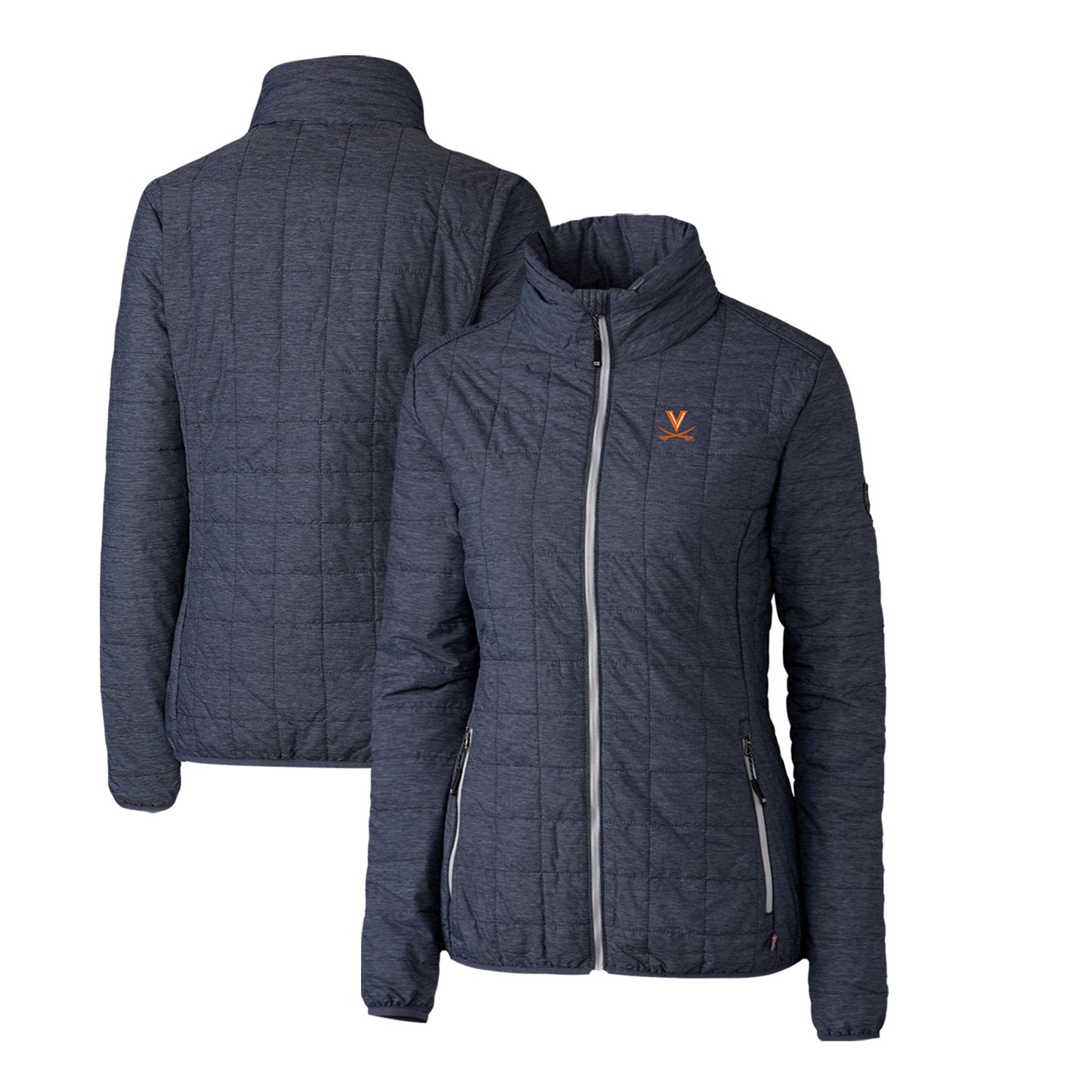 Women's Cutter & Buck Heather Navy Virginia Cavaliers Rainier Eco Insulated Puffer Full-Zip Jacket