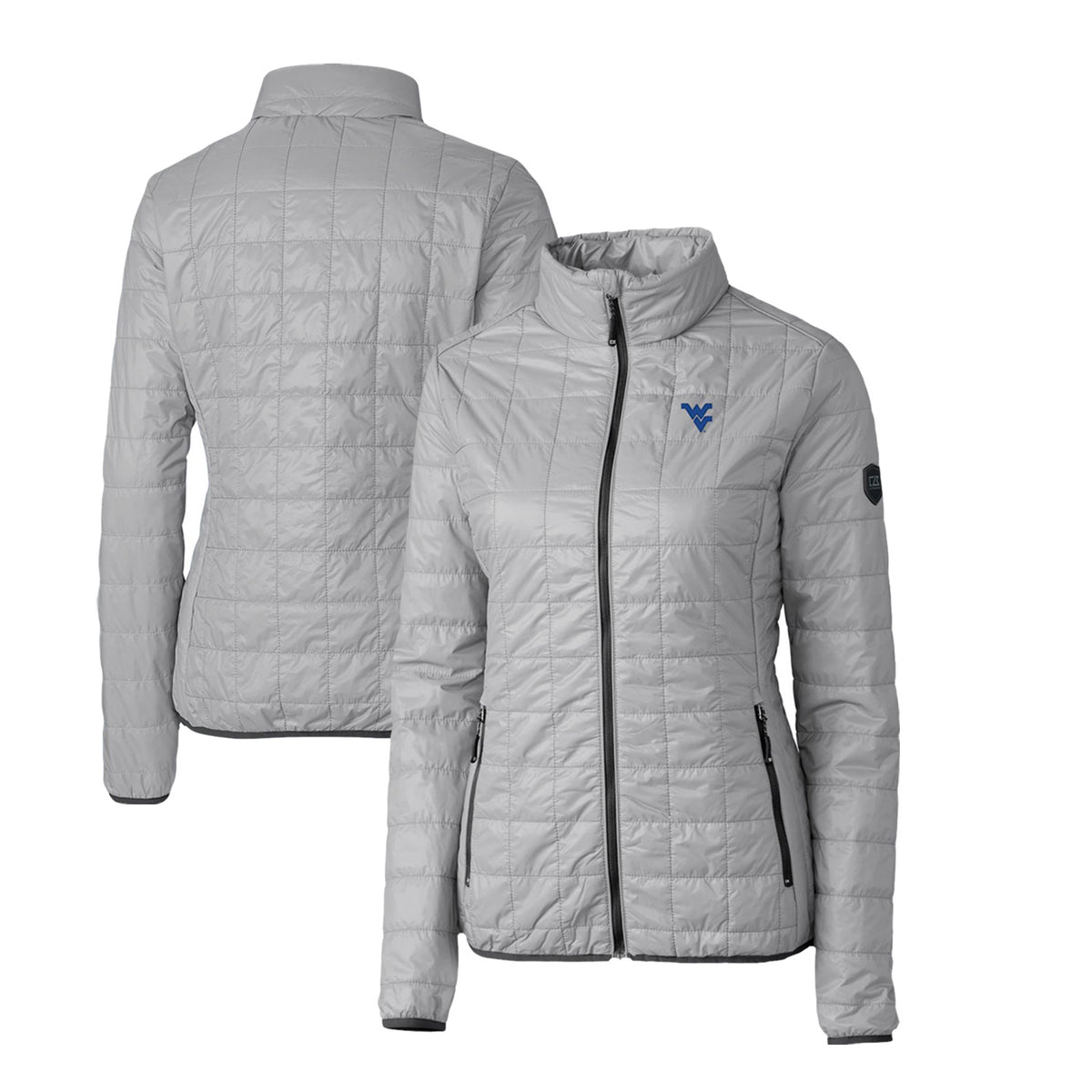 Women's Cutter & Buck Gray West Virginia Mountaineers Rainier Eco Insulated Puffer Full-Zip Jacket