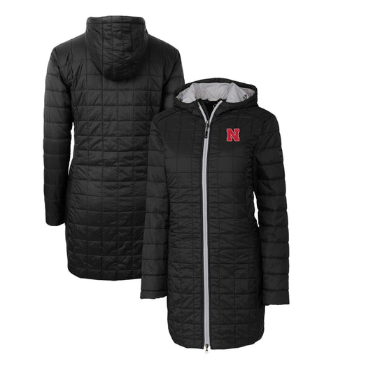 Women's Cutter & Buck Black Nebraska Huskers Rainier Primaloft Eco Hooded Long Coat