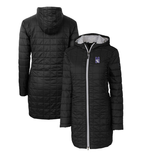 Women's Cutter & Buck Black Northwestern Wildcats Rainier Primaloft Eco Hooded Long Coat