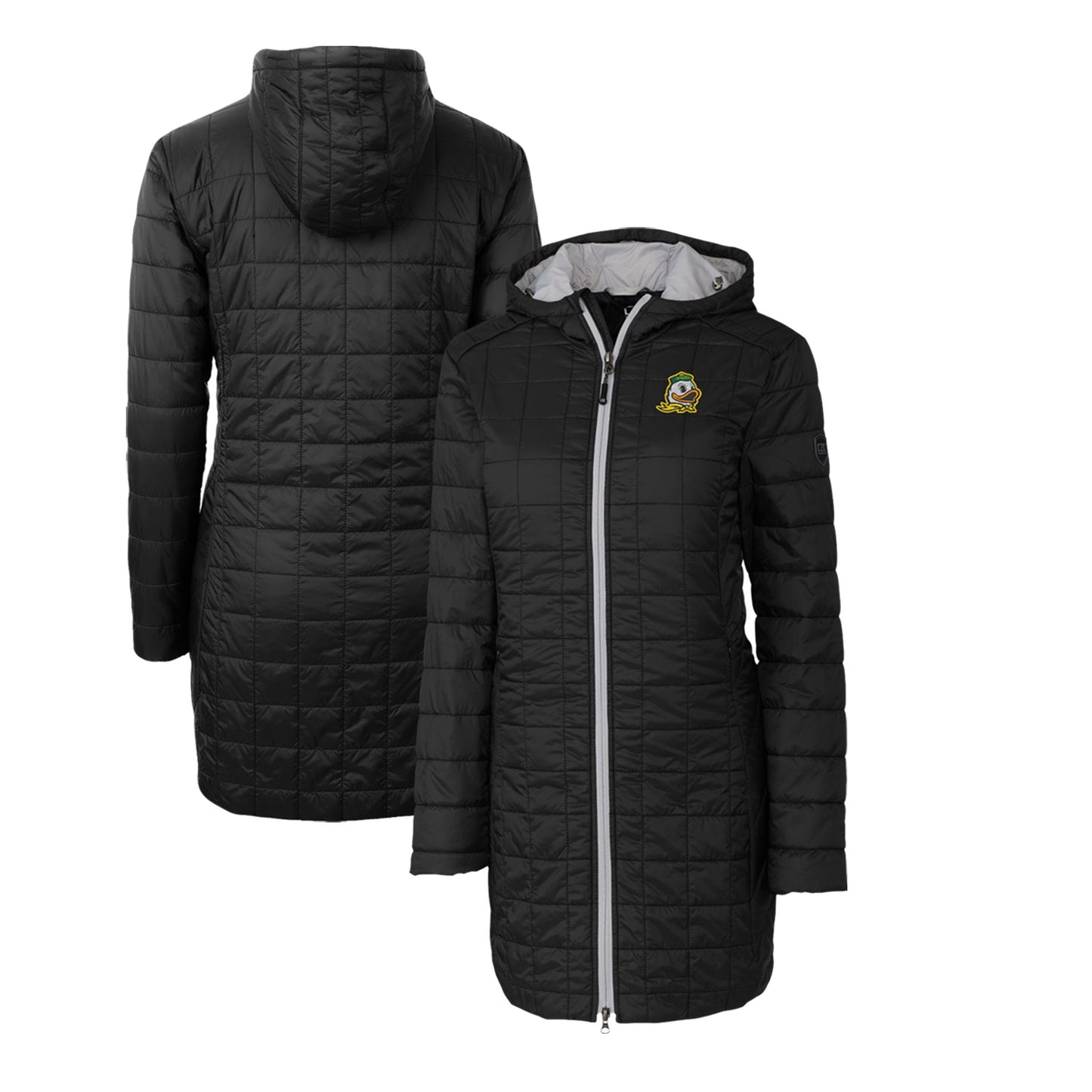 Women's Cutter & Buck Black Oregon Ducks Rainier Primaloft Eco Hooded Long Coat