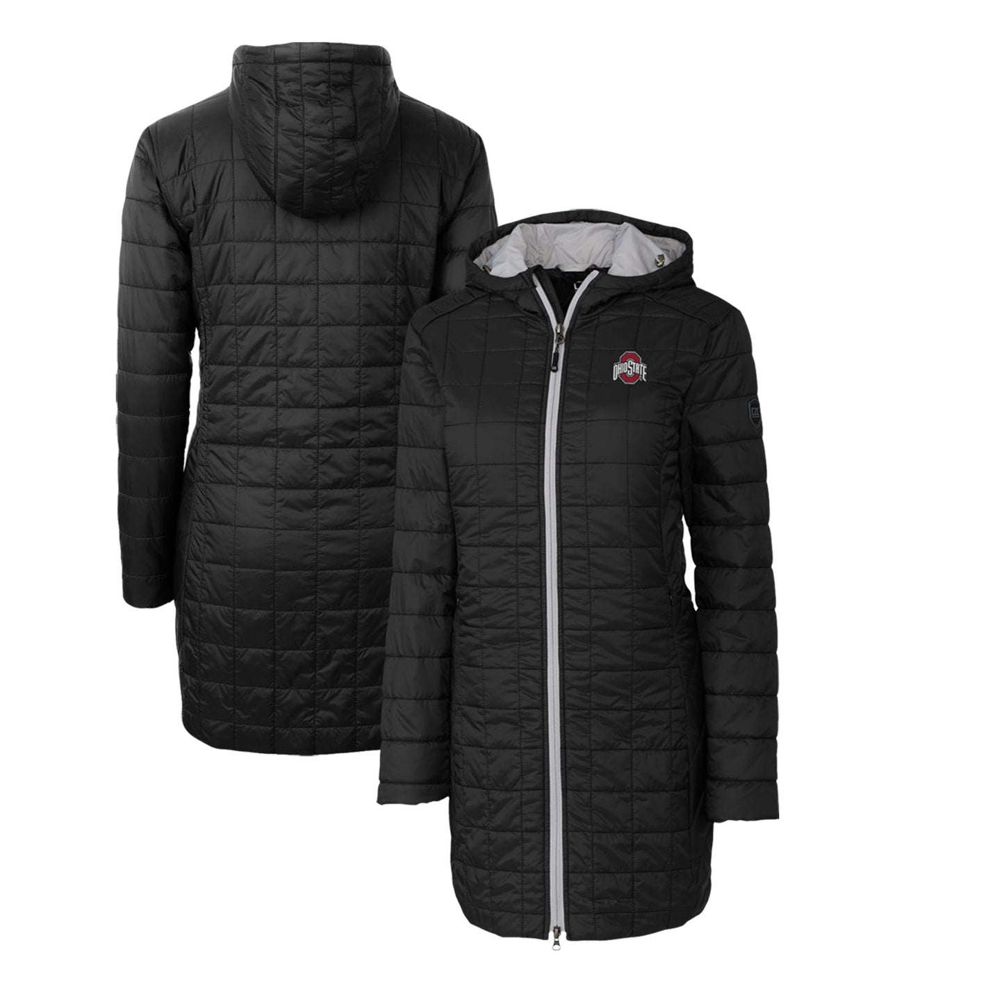 Women's Cutter & Buck Black Ohio State Buckeyes Rainier Primaloft Eco Hooded Long Coat