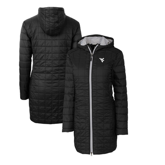 Women's Cutter & Buck Black West Virginia Mountaineers Rainier Primaloft Eco Hooded Long Coat