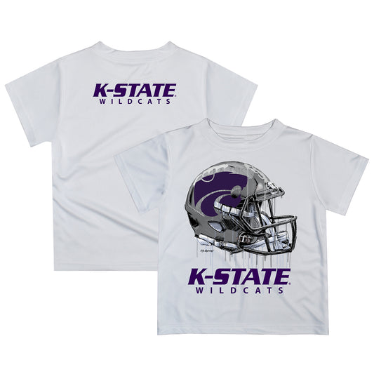 Youth White Kansas State Wildcats Dripping Helmet T-Shirt