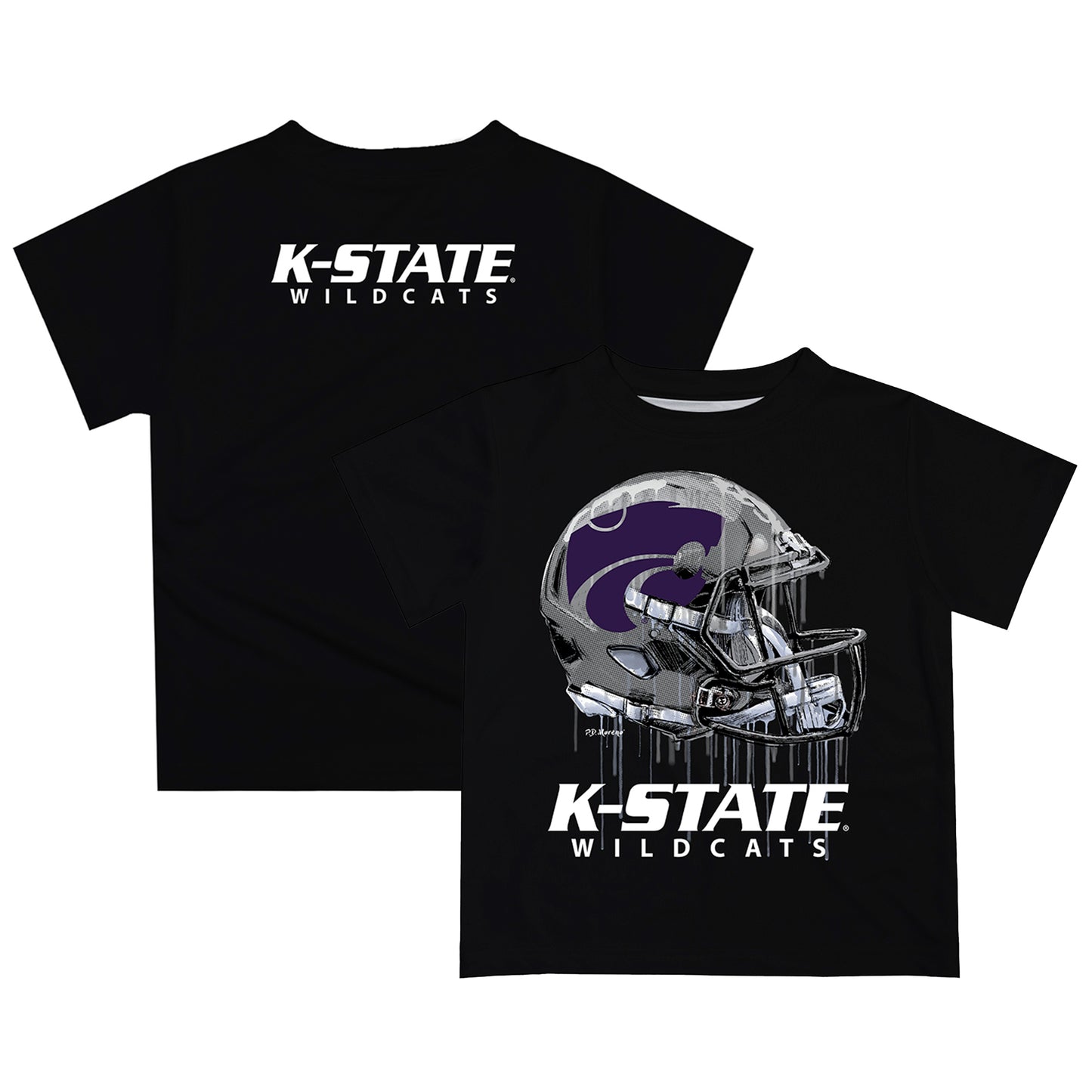 Youth Black Kansas State Wildcats Dripping Helmet T-Shirt