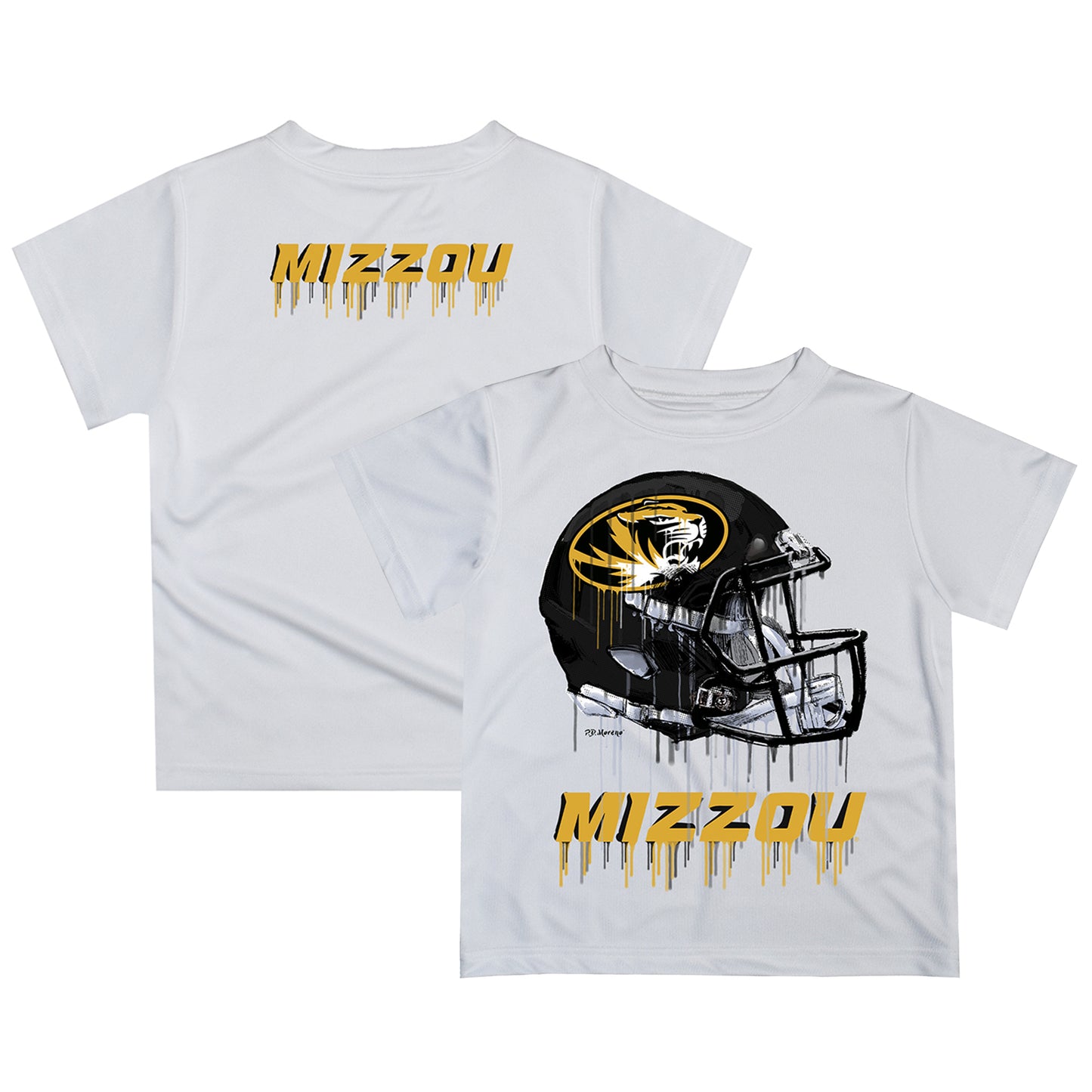 Youth White Missouri Tigers Dripping Helmet T-Shirt