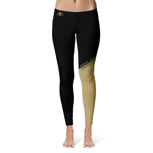 Women's Black/Gold Colorado Buffaloes Letter Color Block Yoga Leggings