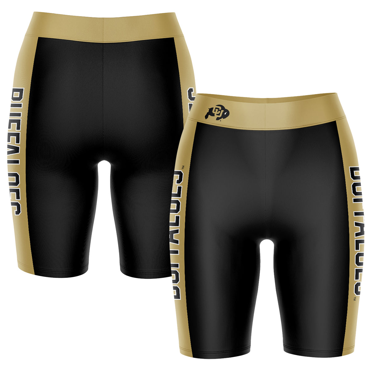 Women's Black/Gold Colorado Buffaloes Striped Design Bike Shorts