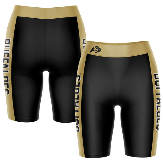 Women's Black/Gold Colorado Buffaloes Striped Design Bike Shorts