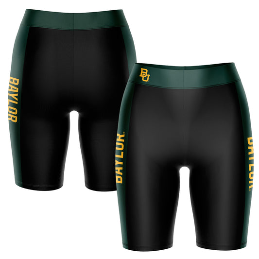 Women's Black/Green Baylor Bears Plus Size Striped Design Bike Shorts