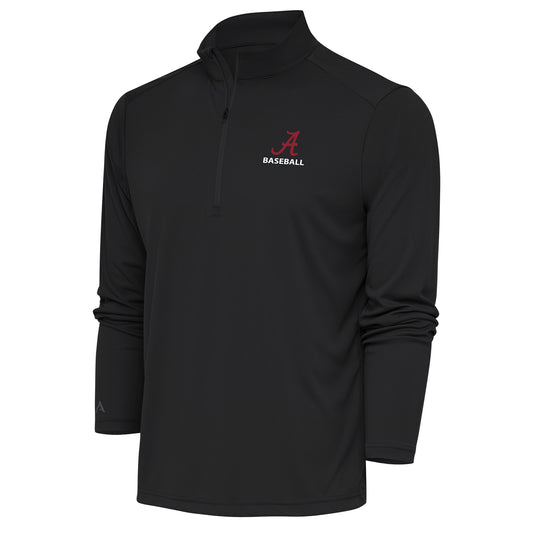 Men's Antigua Charcoal Alabama Crimson Tide Baseball Tribute Quarter-Zip Pullover Top