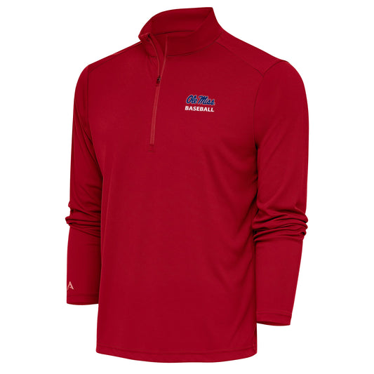 Men's Antigua Red Ole Miss Rebels Baseball Tribute Quarter-Zip Pullover Top