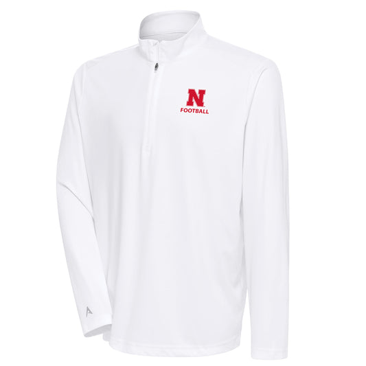 Men's Antigua White Nebraska Huskers Football Tribute Quarter-Zip Pullover Top