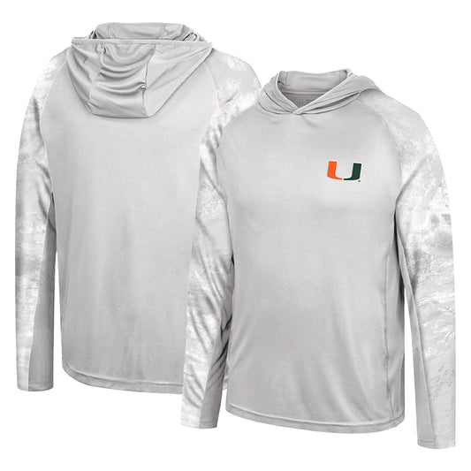 Men's Colosseum Gray/Realtree Camo Miami Hurricanes Gulf Stream Raglan Long Sleeve Hooded T-Shirt