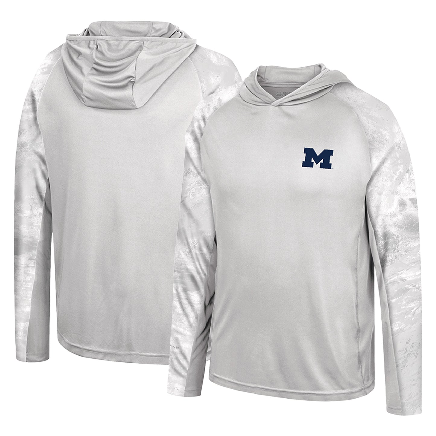 Men's Colosseum Gray/Realtree Camo Michigan Wolverines Gulf Stream Raglan Long Sleeve Hooded T-Shirt