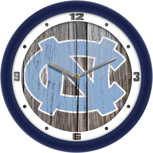 North Carolina Tar Heels 11.5'' Suntime Premium Glass Face Weathered Wood Wall Clock