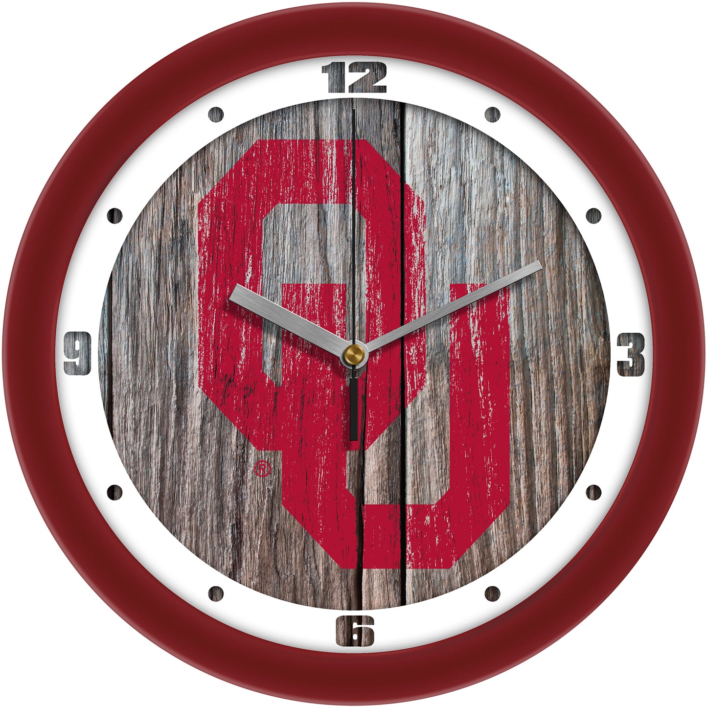 Oklahoma Sooners 11.5'' Suntime Premium Glass Face Weathered Wood Wall Clock