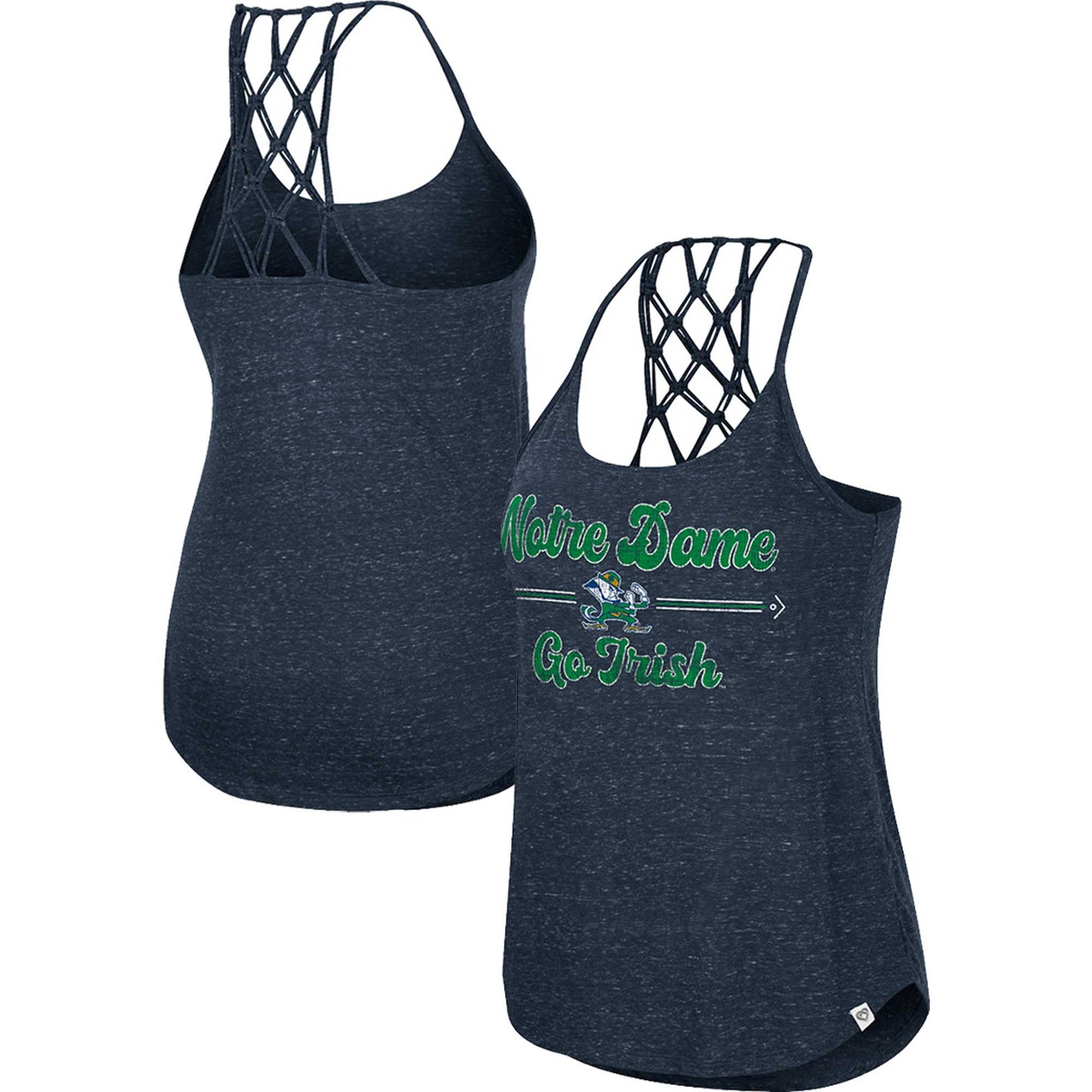 Women's Colosseum Navy Notre Dame Fighting Irish Glenda Macrame Racerback Scoop Neck Tank Top