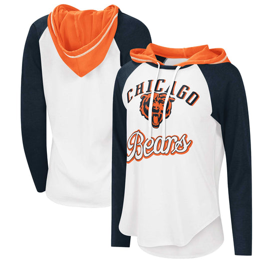 Women's G-III 4Her by Carl Banks White Chicago Bears MVP Raglan Hoodie Long Sleeve T-Shirt